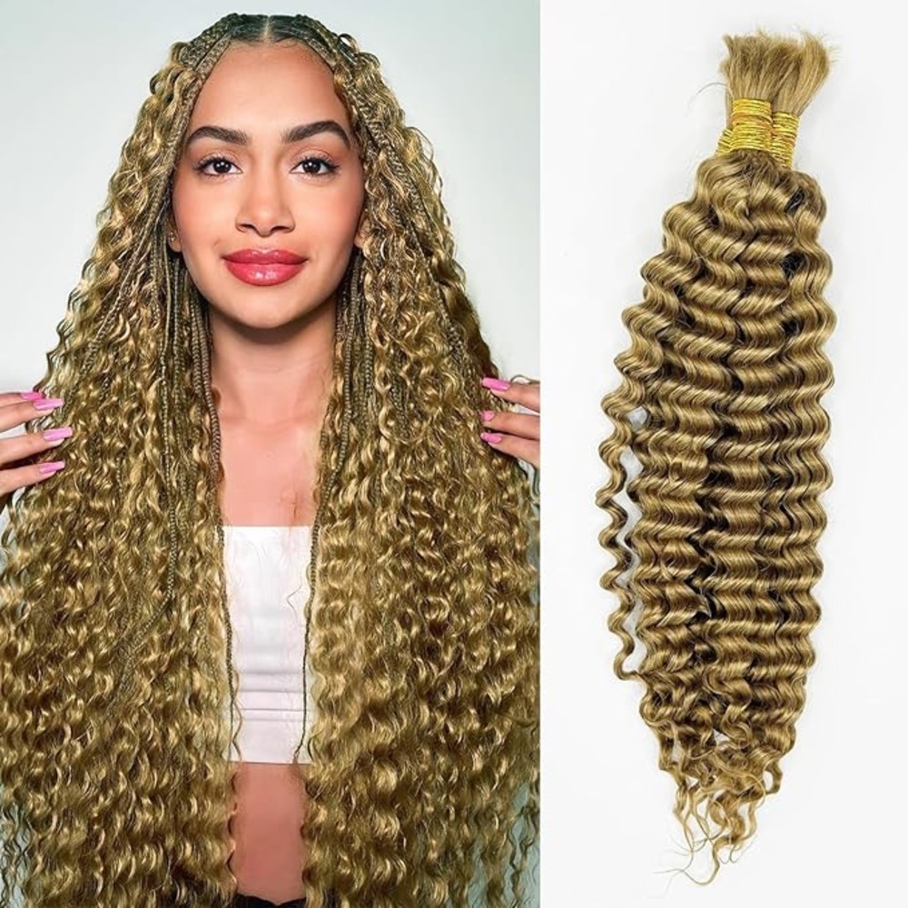 HUMAN HAIR Dark Blonde Braiding Hair Deep Wave 20in 100g